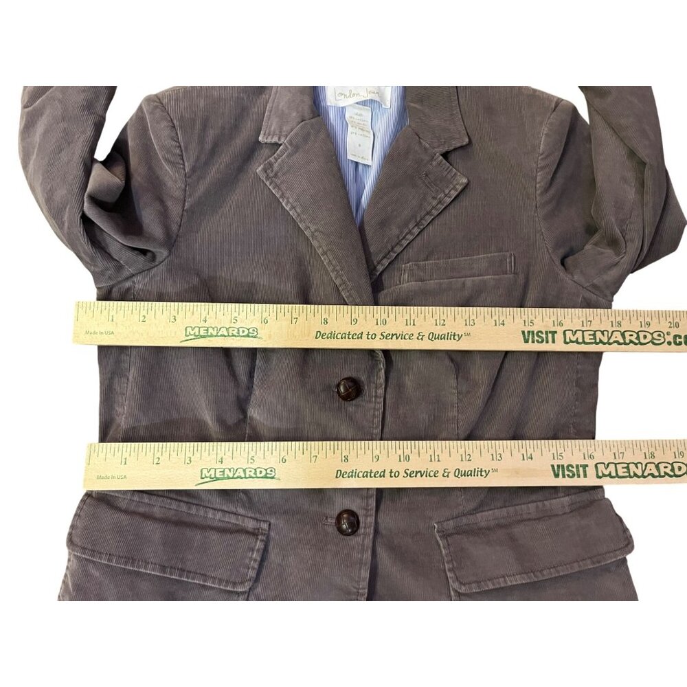 London Jean Corduroy Blazer Womens 8 Gray 2 Button Jacket Blue Lining - Picture 9 of 12
